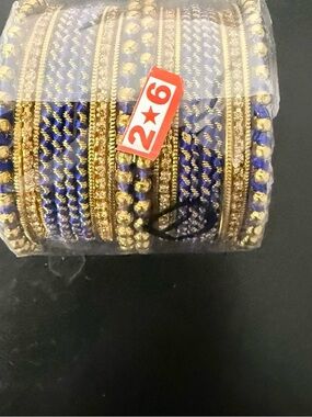 Set of Gold and Royal Blue Stackable Bangles